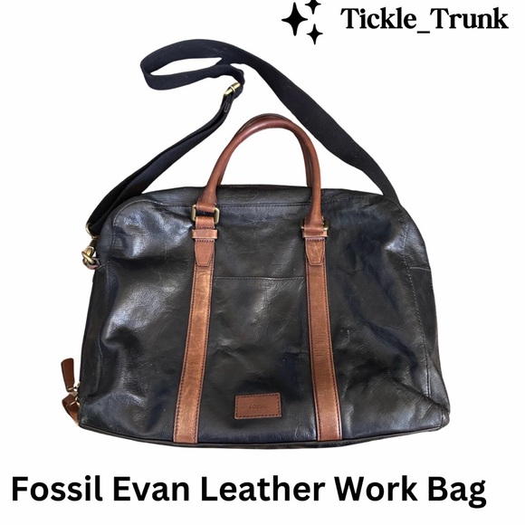 Fossil Other - Fossil Evan Black and Brown Leather Work Bag Laptop Case